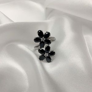Sterling silver black zirconia flower ring